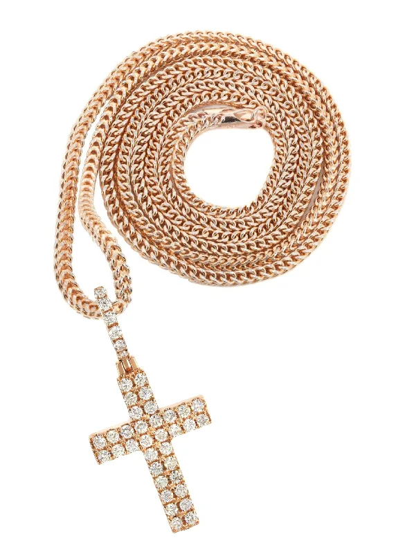 14K Rose Gold Diamond Cross Necklace | 0.98 Carats