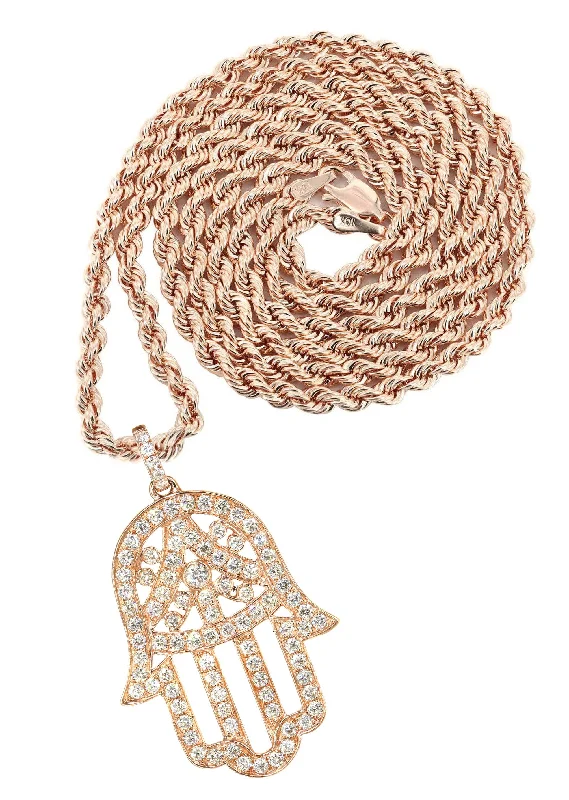 14K Rose Gold Diamond Hamsa Necklace | 2.02 Carats