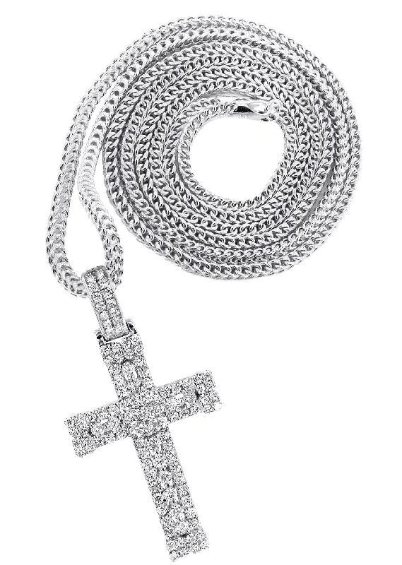 14K White Gold Diamond Cross Necklace | 1.04 Carats