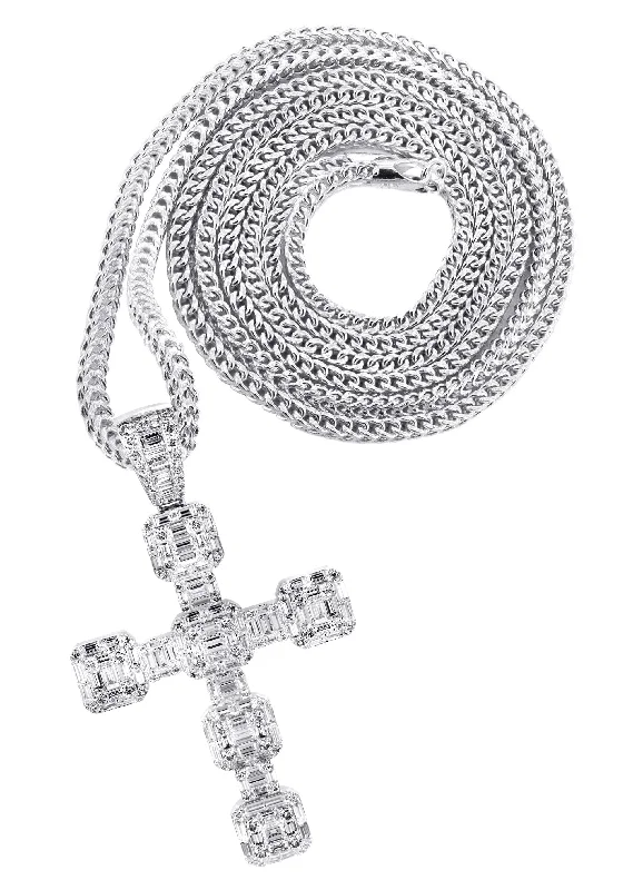 14K White Gold Diamond Cross Necklace | 2.68 Carats