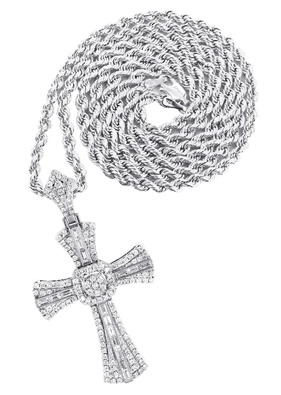 14K White Gold Diamond Cross Necklace | 2.46 Carats