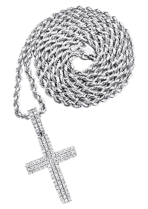 14K White Gold Diamond Cross Necklace | 1.69 Carats