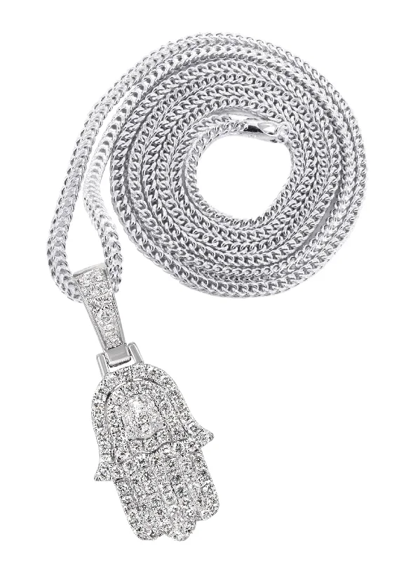 14K White Gold Diamond Hamsa Necklace | 1.25 Carats