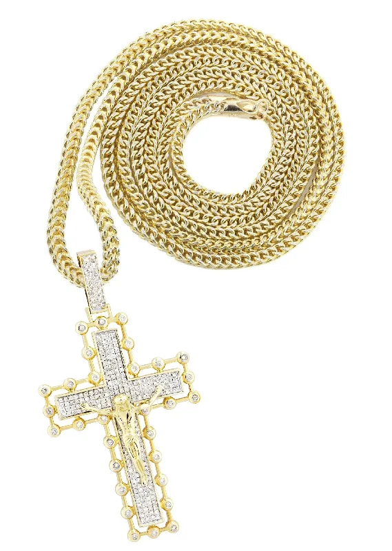 14K Yellow Gold Cross Diamond Necklace  | 2.65 Carats