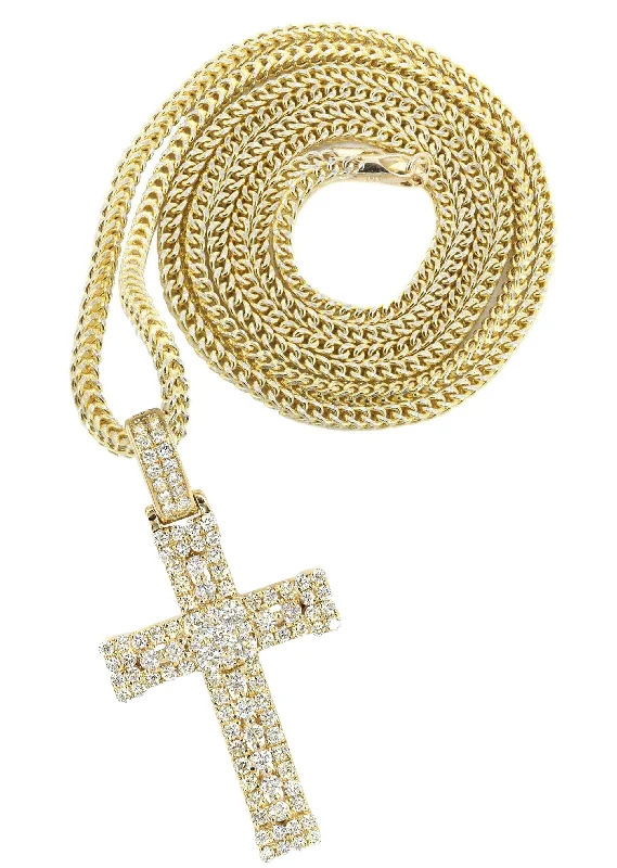 14K Yellow Gold Diamond Cross Necklace | 1.04 Carats