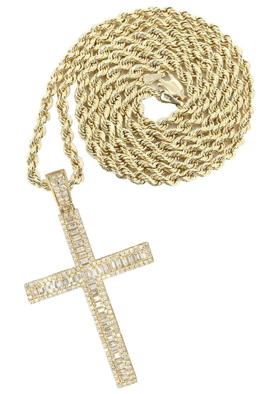 14K Yellow Gold Diamond Cross Necklace | 1.94 Carats