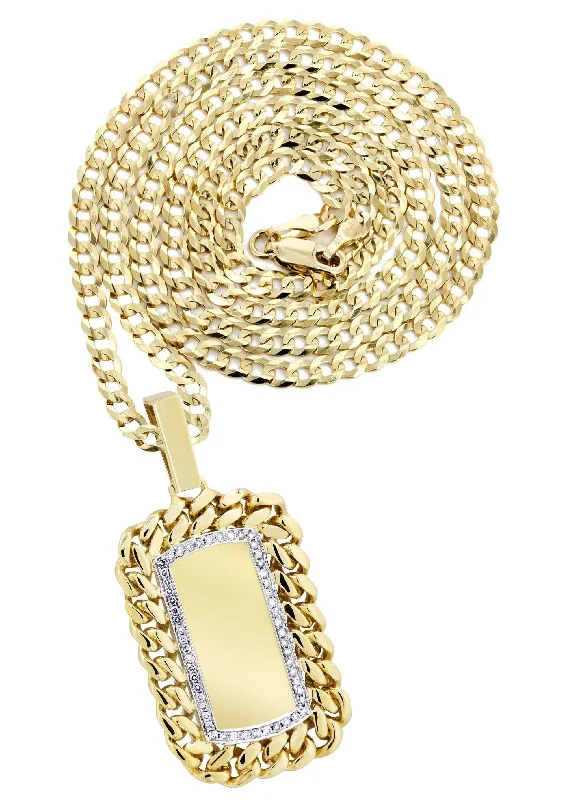 14K Yellow Gold Dog Tag Diamond Necklace  | 0.87 Carats