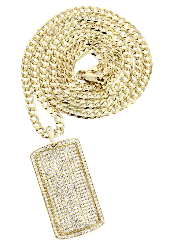 14K Yellow Gold Dog Tag Diamond Necklace  | 6.52 Carats