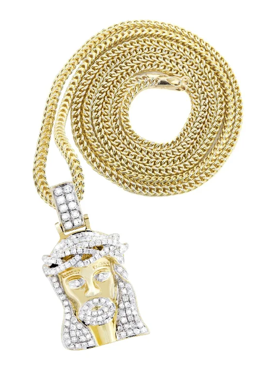 14K Yellow Gold Jesus Head Diamond Necklace  | 0.88 Carats