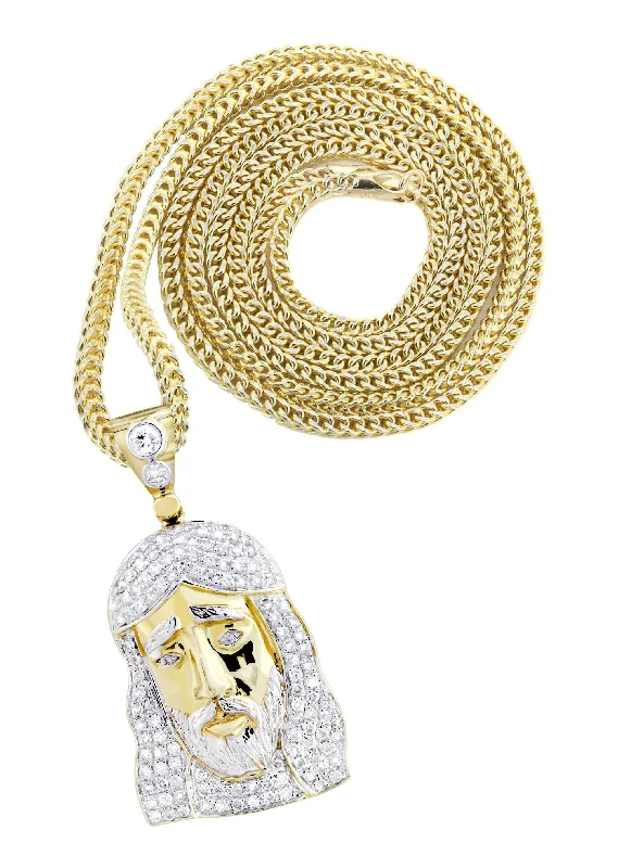 14K Yellow Gold Jesus Head Diamond Necklace  | 1.16 Carats