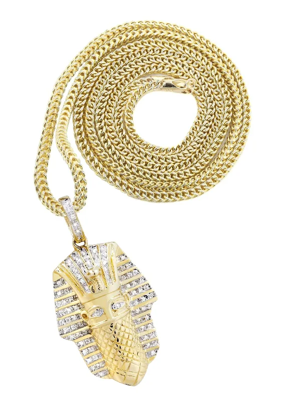 14K Yellow Gold Masked Pharaoh Diamond Necklace  | 0.35 Carats