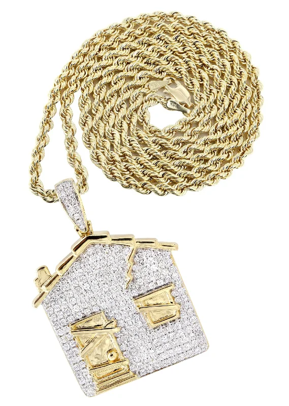 14K Yellow Gold Trap House Diamond Necklace  | 2.62 Carats