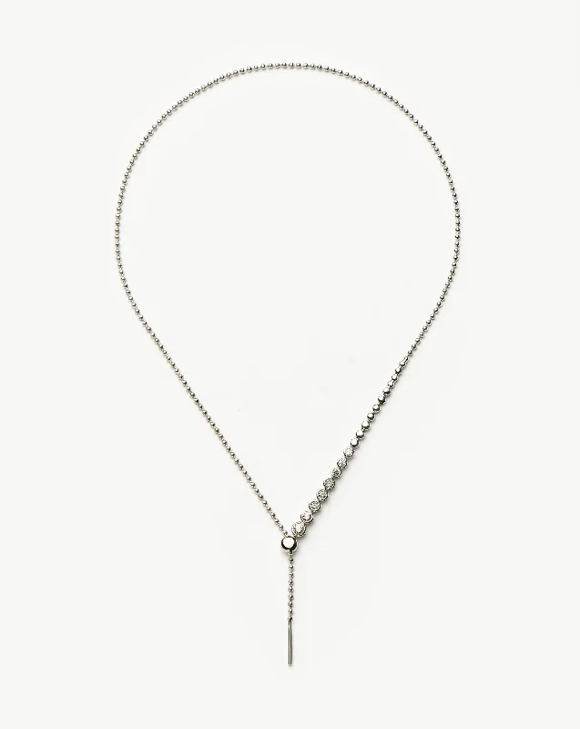 Beaded Stone Slider Lariat Necklace| Sterling Silver Cubic Zirconia