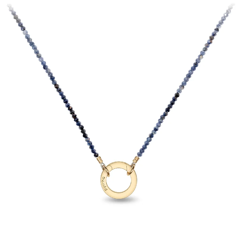 Blue Sapphire 14K Gold Faceted Stone Choker with Talisman Clip