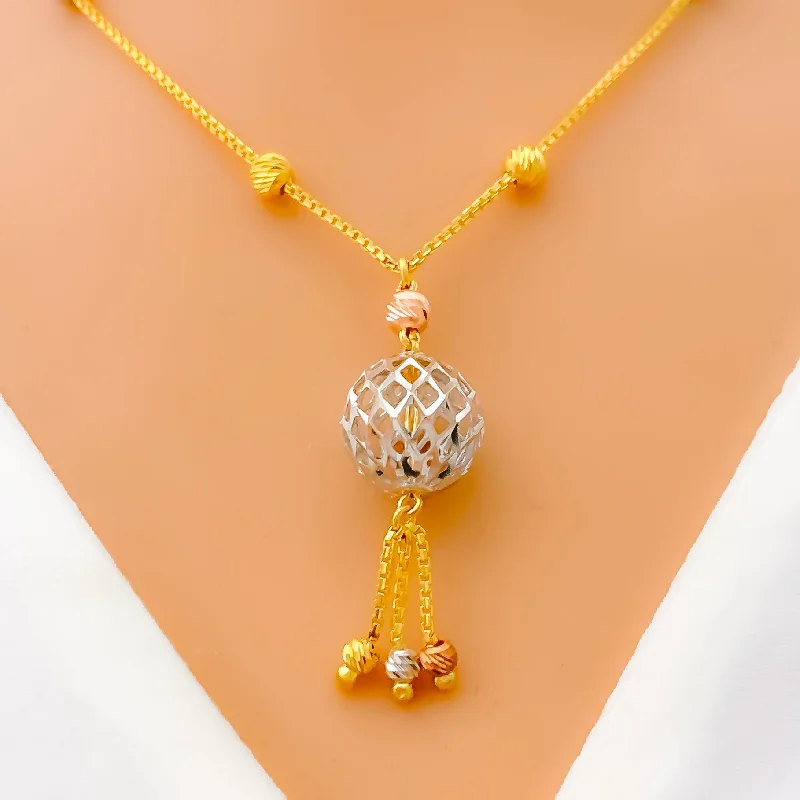 Bright Glowing Jali Orb 22K Gold Necklace