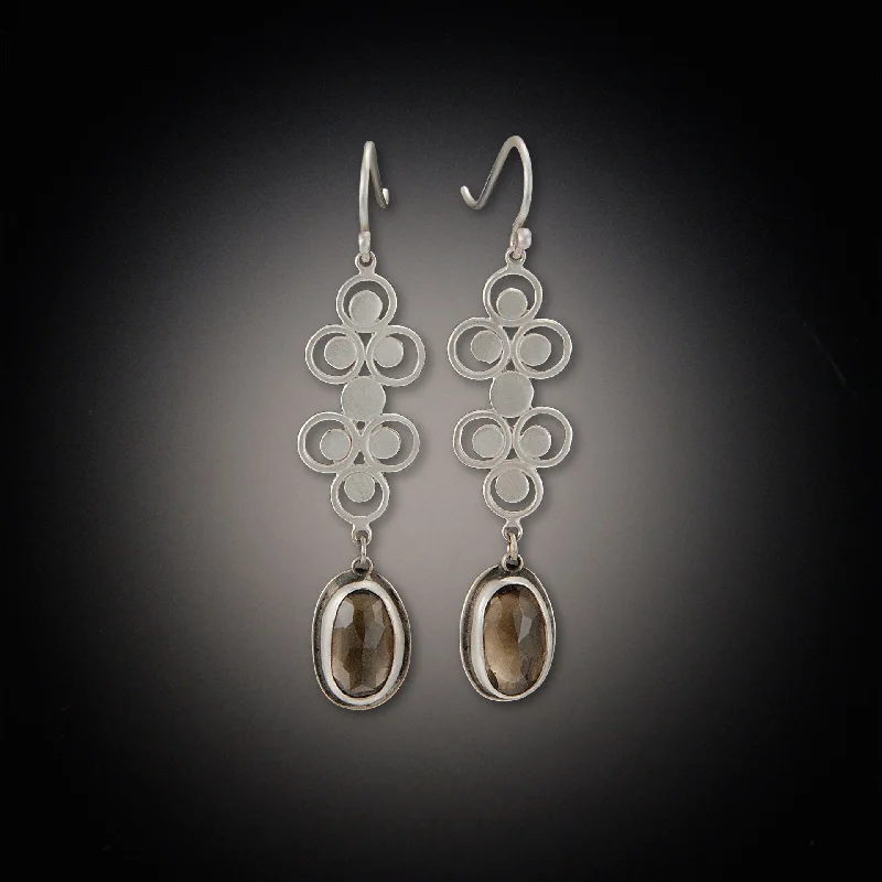 Silver Filigree Earrings with Smoky Quartz