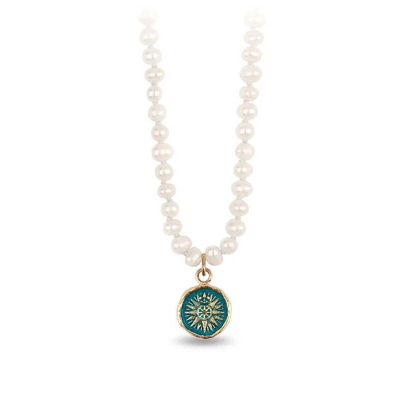 Direction 14K Gold Talisman on Knotted Freshwater Pearl Necklace - True Colors