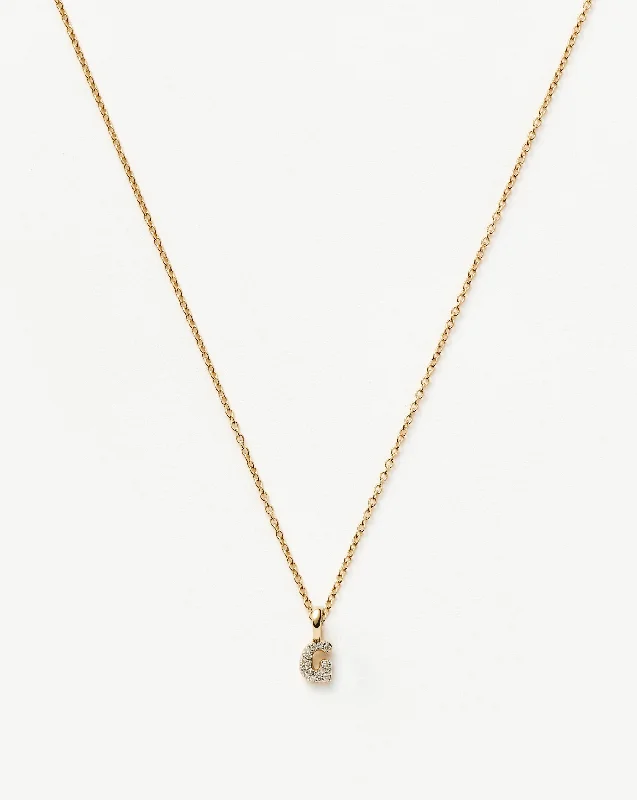 Fine Diamond Initial Mini Pendant Necklace - G | 14k Solid Yellow Gold Plated/Diamond