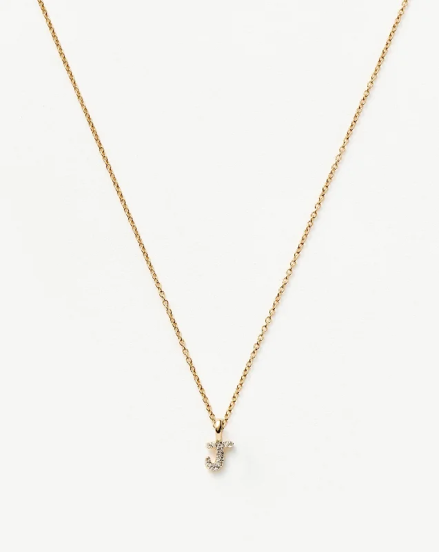 Fine Diamond Initial Mini Pendant Necklace - J | 14k Solid Yellow Gold Plated/Diamond