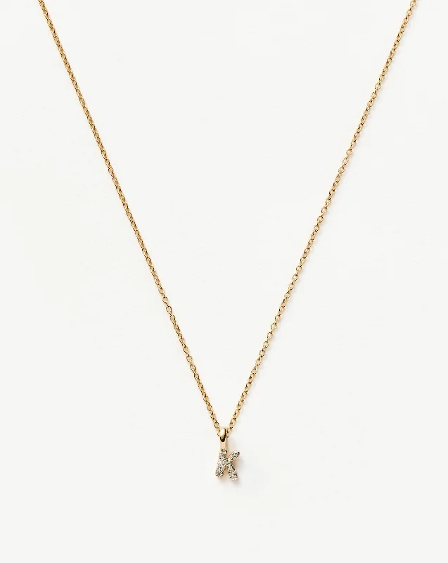 Fine Diamond Initial Mini Pendant Necklace - K | 14k Solid Yellow Gold Plated/Diamond