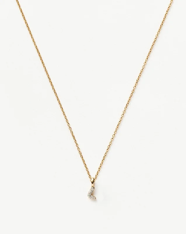 Fine Diamond Initial Mini Pendant Necklace - L | 14k Solid Yellow Gold Plated/Diamond