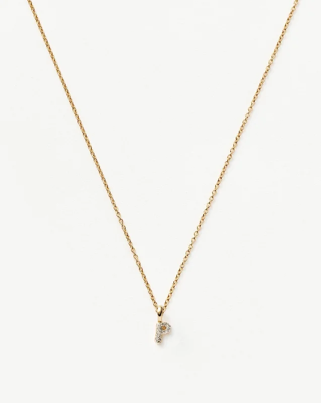 Fine Diamond Initial Mini Pendant Necklace - P | 14k Solid Yellow Gold Plated/Diamond