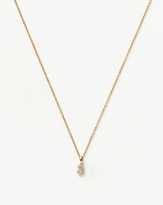 Fine Diamond Initial Mini Pendant Necklace - S | 14k Solid Yellow Gold Plated/Diamond