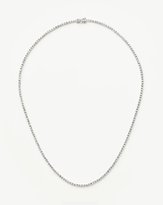 Fine Diamond Tennis Necklace | 14k Solid White Gold Diamond