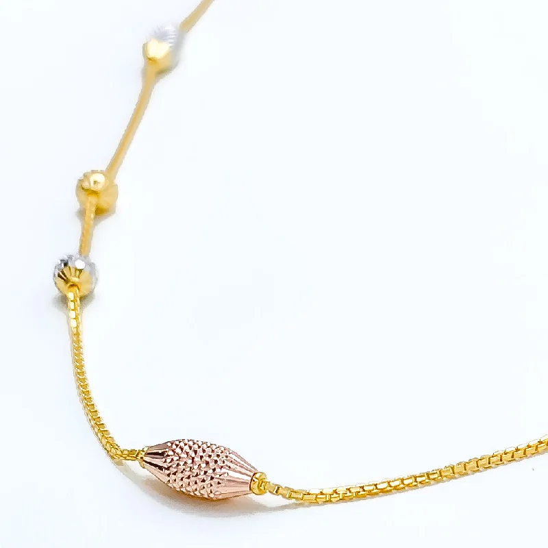 Glimmering Elongated Orb 22k Gold Long Necklace - 26"