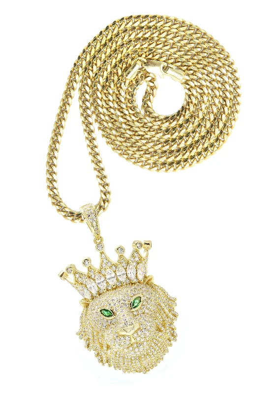 Silver Necklace - Gold King Lion Necklace | 43.1 Grams