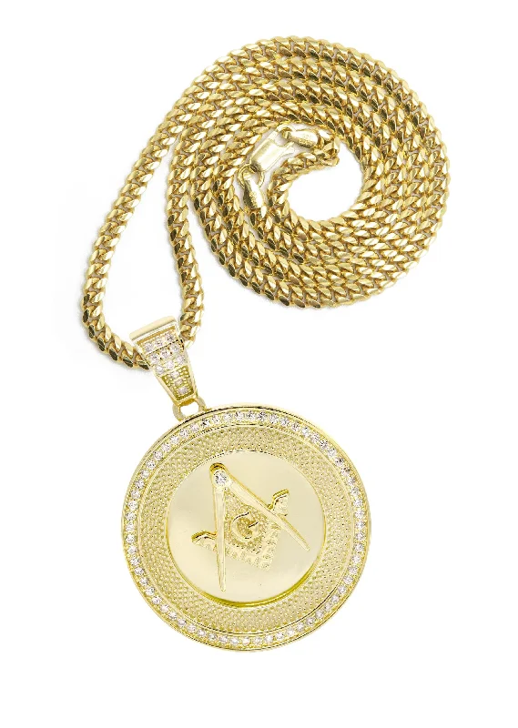 Silver Necklace - Gold Masonic Sign Necklace | 26.4 Grams