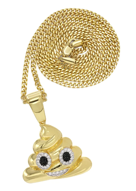 Mens Gold Plated Cuban Link Chain & Emoji Pendant | Appx. 17 Grams