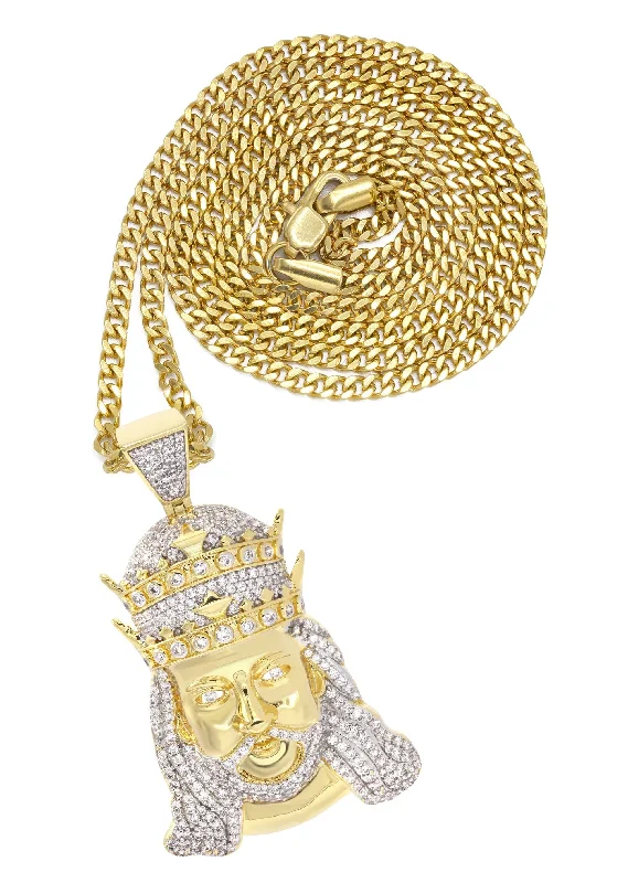 Mens Gold Plated Cuban Link Chain & King Pendant | Appx. 19.5 Grams