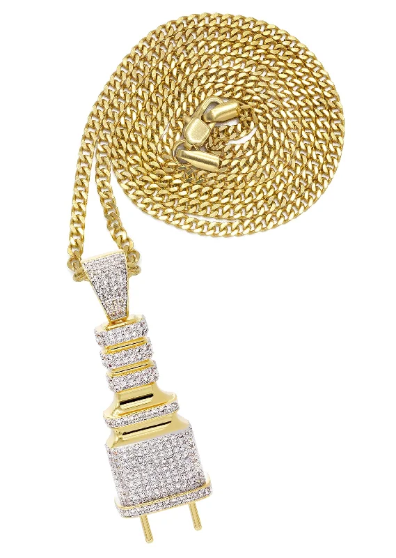 Mens Gold Plated Cuban Link Chain & Plug Pendant | Appx. 19.8 Grams