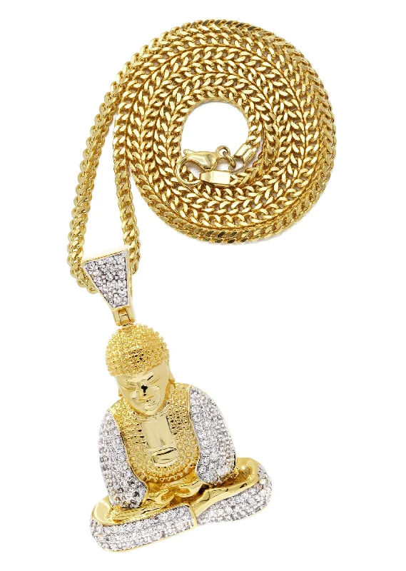 Mens Gold Plated Franco Chain & Buddha Pendant | Appx. 14 Grams