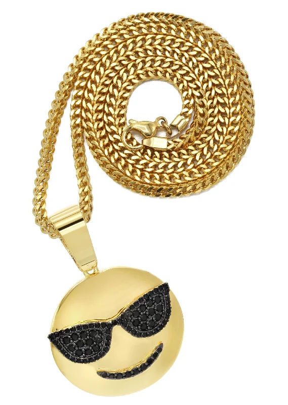 Mens Gold Plated Franco Chain & Emoji Pendant | Appx. 15.6 Grams