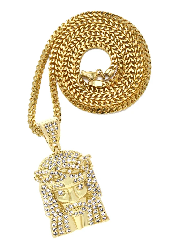 Mens Gold Plated Franco Chain & Jesus Piece Chain | Appx. 15.2 Grams