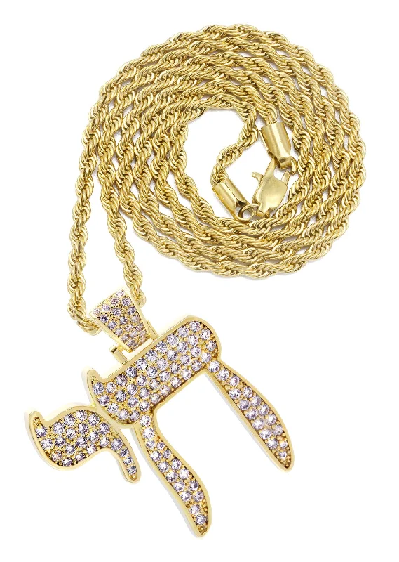 Mens Gold Plated Rope Chain & Chai  Pendant | Appx. 19.4 Grams