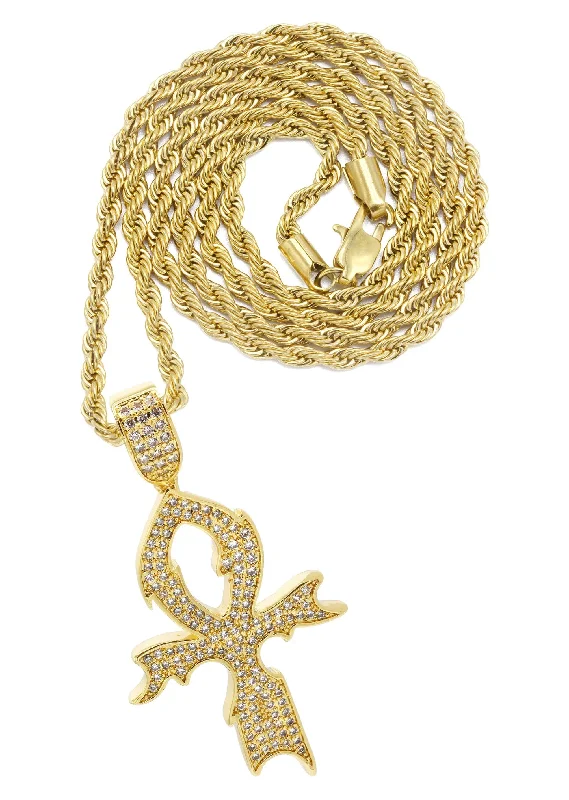 Mens Gold Plated Rope Chain & Cross Pendant | Appx. 13.4 Grams