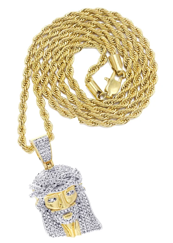 Mens Gold Plated Rope Chain & Jesus Piece Chain | Appx. 21.8 Grams