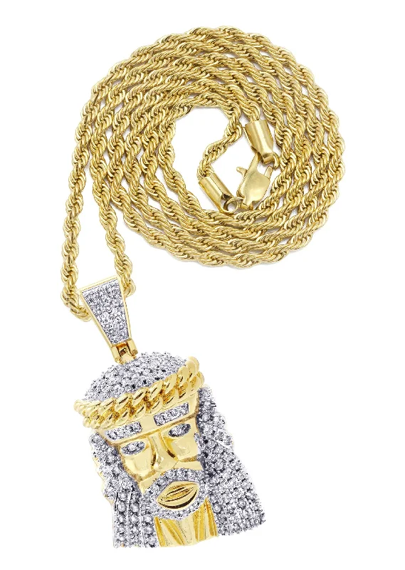 Mens Gold Plated Rope Chain & Jesus Piece Chain | Appx. 22.7 Grams