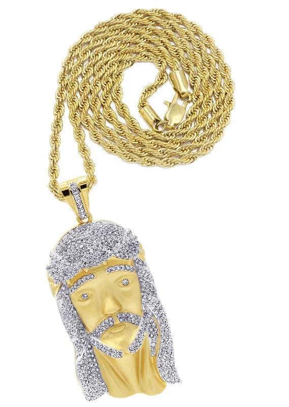 Mens Gold Plated Rope Chain & Jesus Piece Chain | Appx. 42.4 Grams