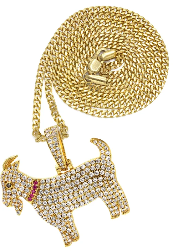 Gold Plated Cuban Link Chain & Goat Pendant | Appx. 14.5 Grams