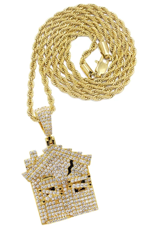 Gold Plated Rope Chain & House Pendant | Appx. 18.7 Grams