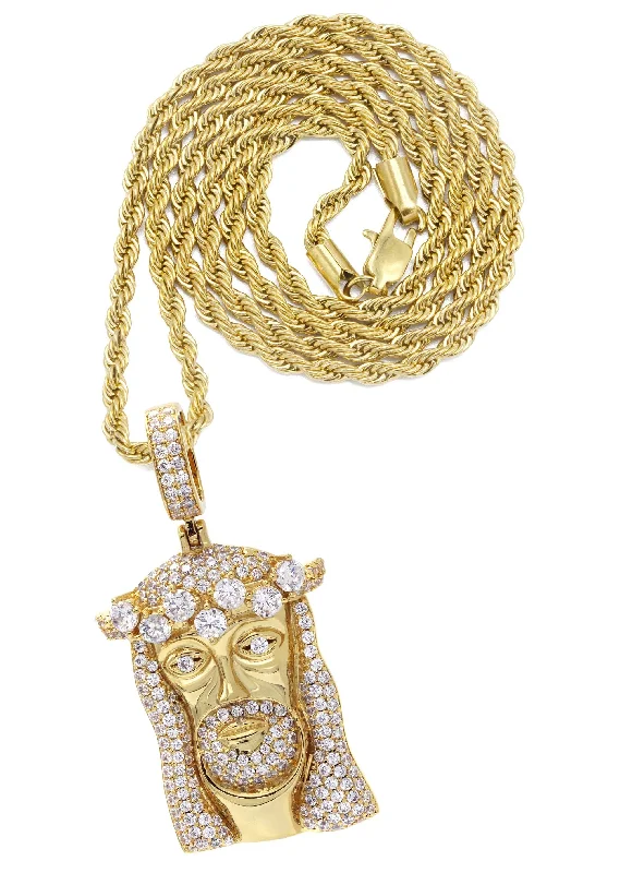 Gold Plated Rope Chain & Jesus Head Pendant | Appx. 26.7 Grams