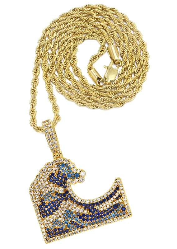 Gold Plated Rope Chain & Wave Pendant | Appx. 11 Grams