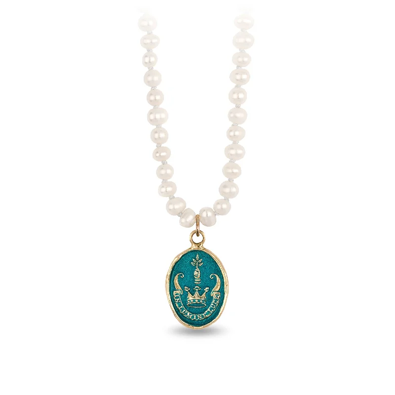 Inspiration 14K Gold Talisman on Knotted Freshwater Pearl Necklace - True Colors