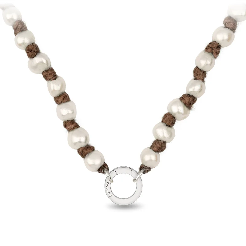 Knotted Hand Dyed Brown Silk Pearl Necklace with Talisman Clip