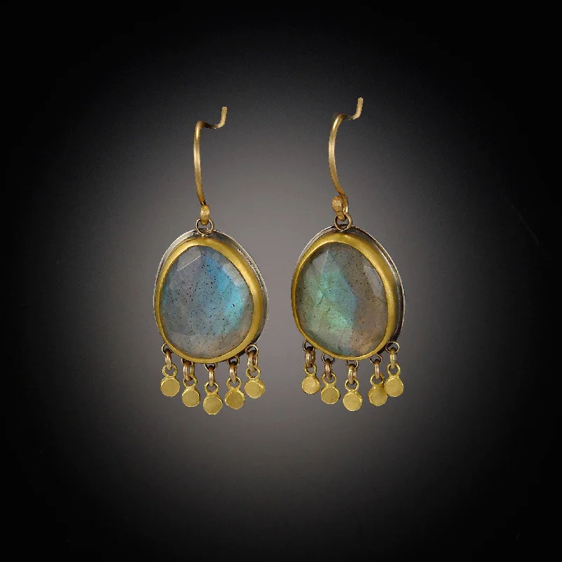 Labradorite Earrings with 22k Gold Fringe