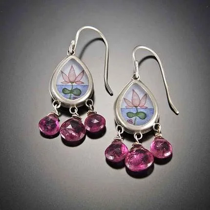 Lotus Earrings with Tourmaline